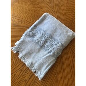 Vintage Bath Towel Cannon Monticello Light Blue 1960s 1970s MCM Scroll 44"x20"